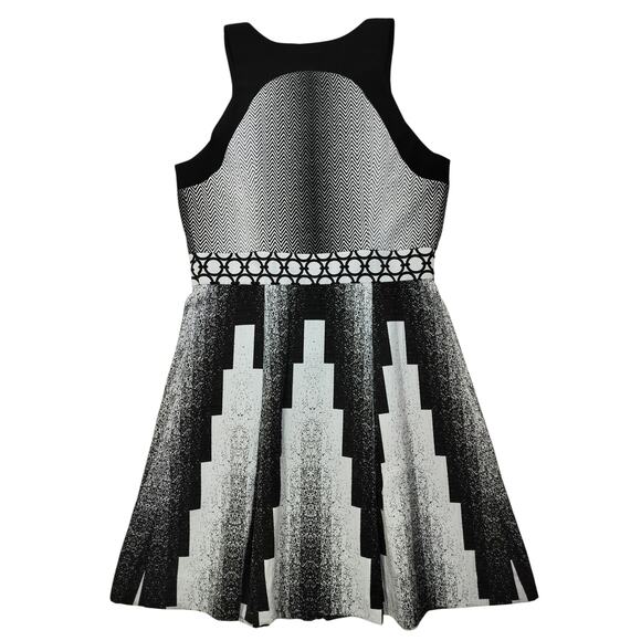 Alberto Makali Women's Black white Sleeveless Textured Fit & Flare Dress Size 10 - Picture 6 of 12